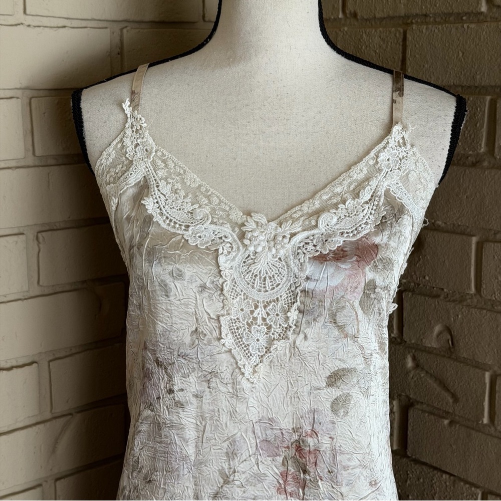 Vintage 1980s Nightgown Chemise Slip Dress Floral Lace Satin Going Out Large L - Picture 2 of 9